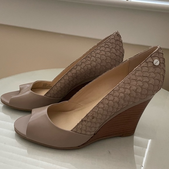 Calvin Klein Snakeskin Peep Toe Wedges - Picture 5 of 5